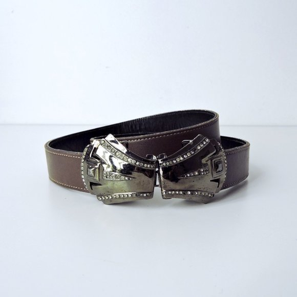 Hattie Carnegie Accessories - Hattie Carnegie jeweled buckle brown Belt genuine leather women's M / L vintage